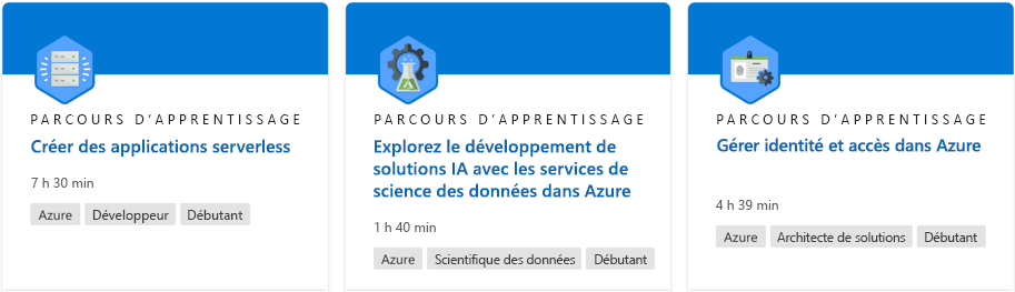 Capture d’écran montrant un parcours d’apprentissage du site web Microsoft Learn