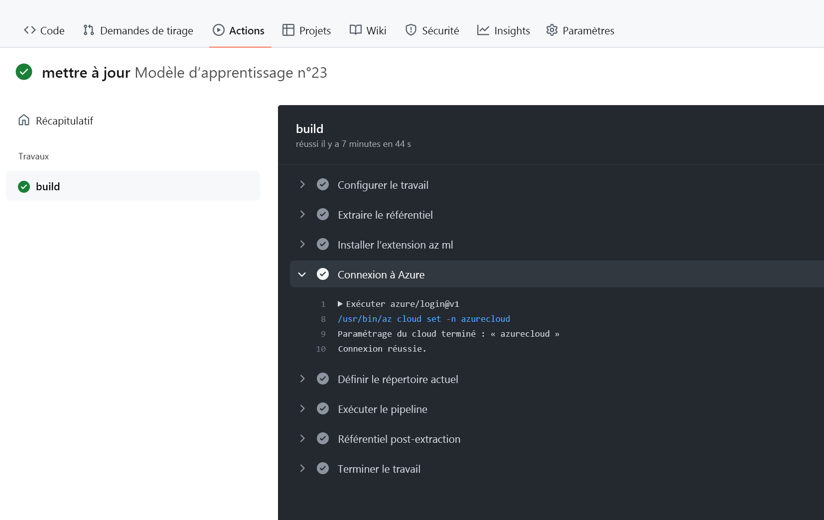Capture d’écran du flux de travail correctement exécuté.