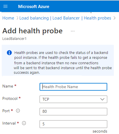 Capture d’écran montrant comment créer une sonde d’intégrité dans le portail Azure.