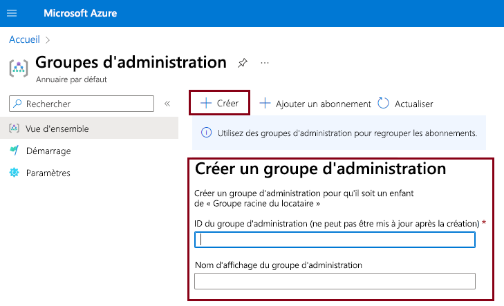 Capture d’écran montrant comment créer un groupe de ressources dans le portail Azure.