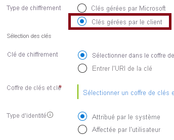 Capture d’écran montrant comment créer une clé gérée par le client.