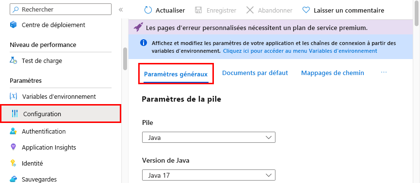 Capture d’écran de la navigation vers Configurer > paramètres généraux.