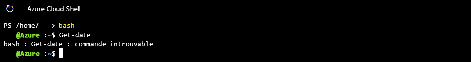 Capture d’écran du message d’erreur BASH indiquant que la commande get-date est introuvable.