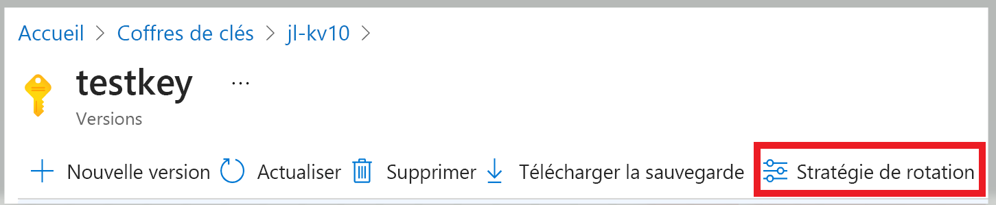 Capture d’écran montrant un exemple de configuration d’une stratégie de rotation de clé sur des clés existantes.