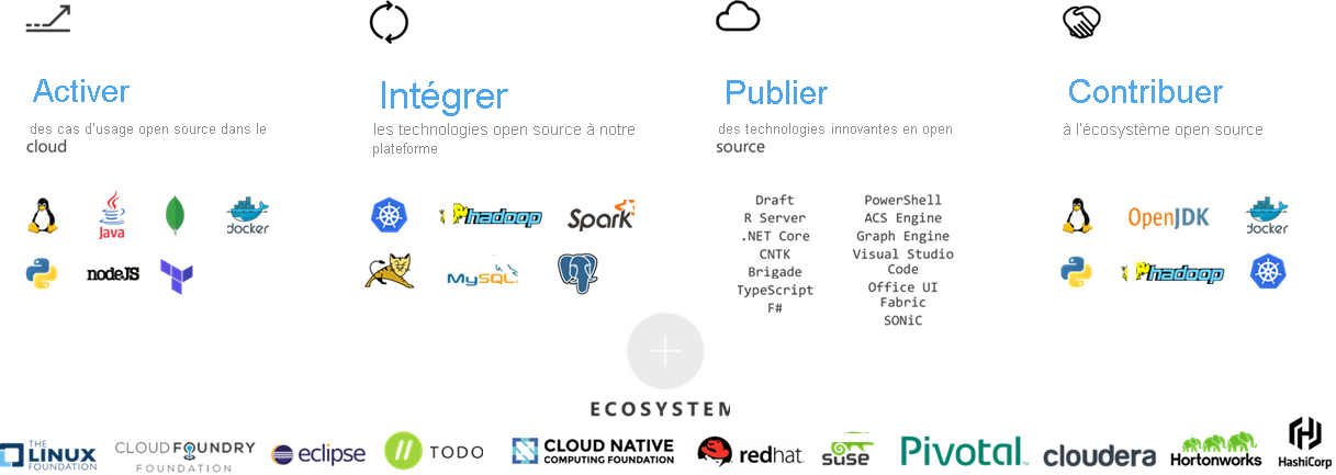 Capture d’écran des outils et technologies open source dans Azure.