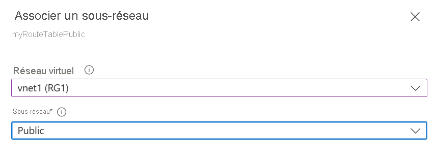 Capture d’écran d’une table de routage associée à un réseau virtuel.