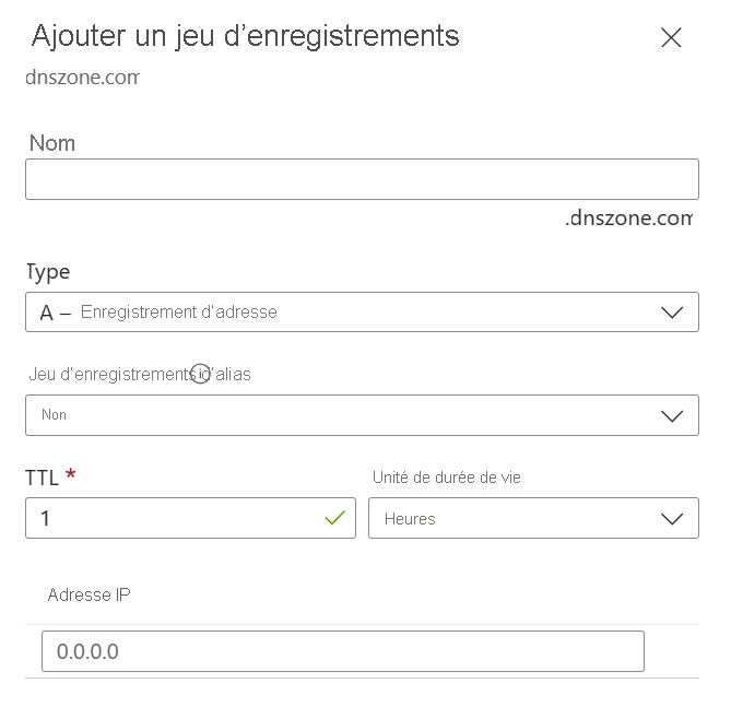 Capture d’écran de la page Ajouter un enregistrement.