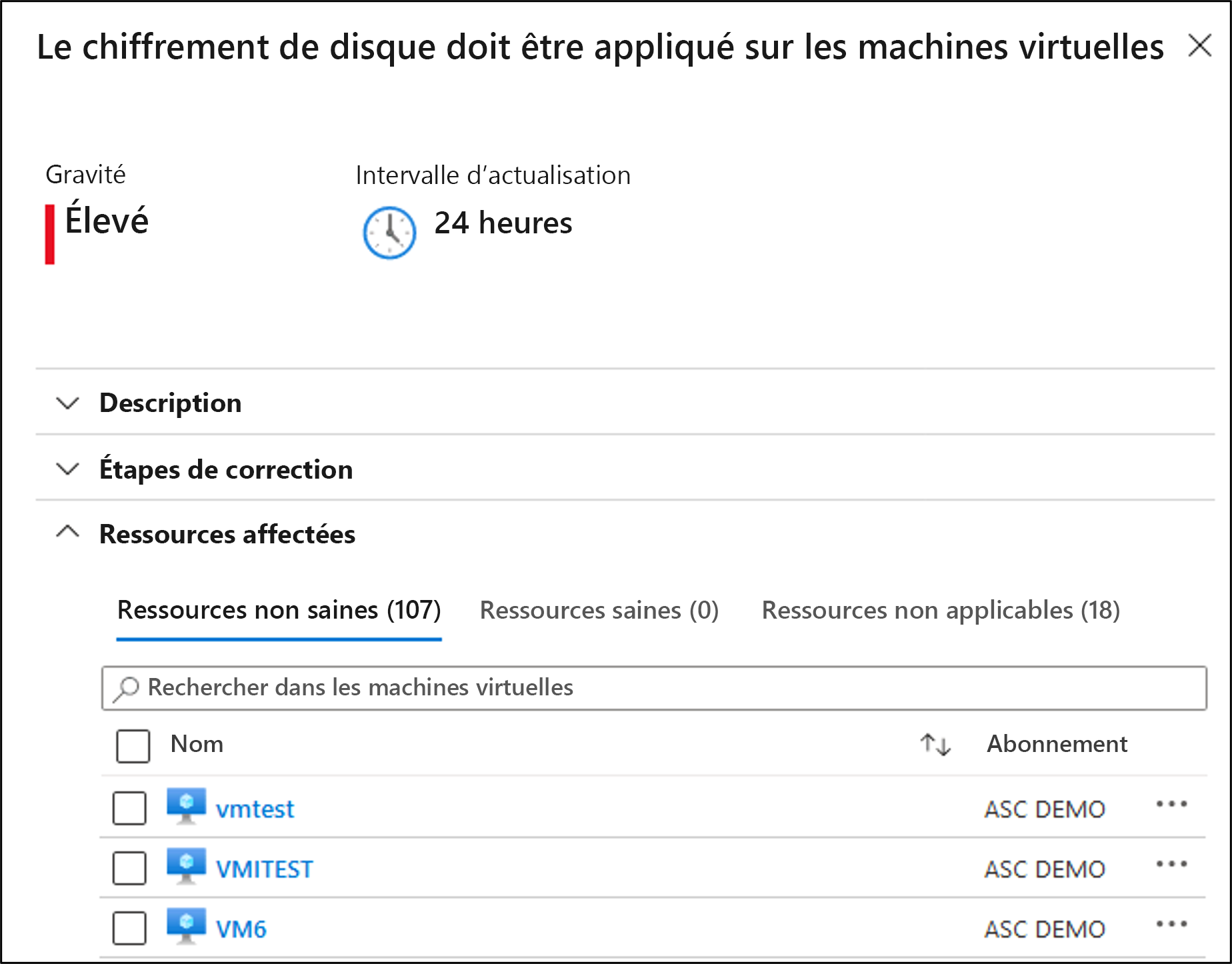 Capture d’écran montrant que le chiffrement de disque doit être appliqué sur des machines virtuelles.