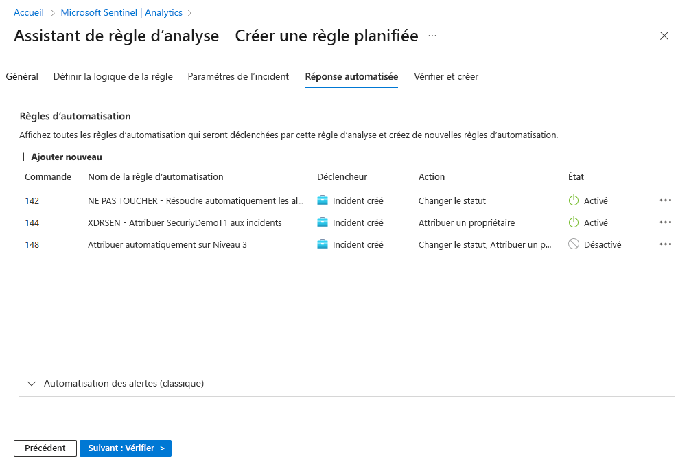 Capture d’écran montrant un exemple de configuration d’une réponse automatisée.