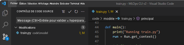 Capture d’écran de la vue d’ensemble du contrôle de code source des changements dans Visual Studio Code.