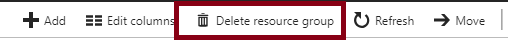 Capture d’écran montrant le bouton Supprimer le groupe de ressources (mis en surbrillance) dans le portail.