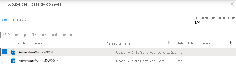 Ajout de bases de données au pool élastique