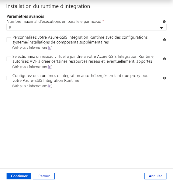 Installation du runtime d’intégration - Paramètres avancés