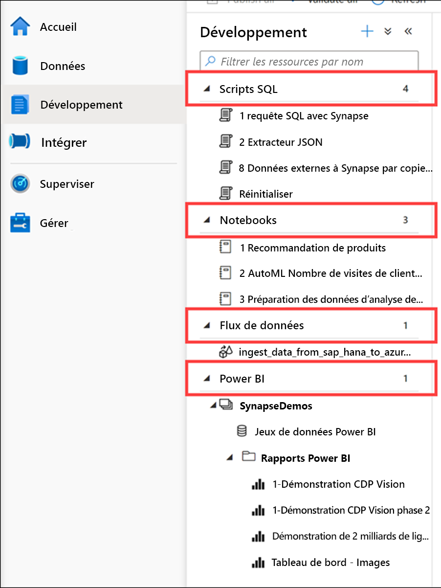 Affichage d’objets dans le hub Développer d’Azure Synapse Studio