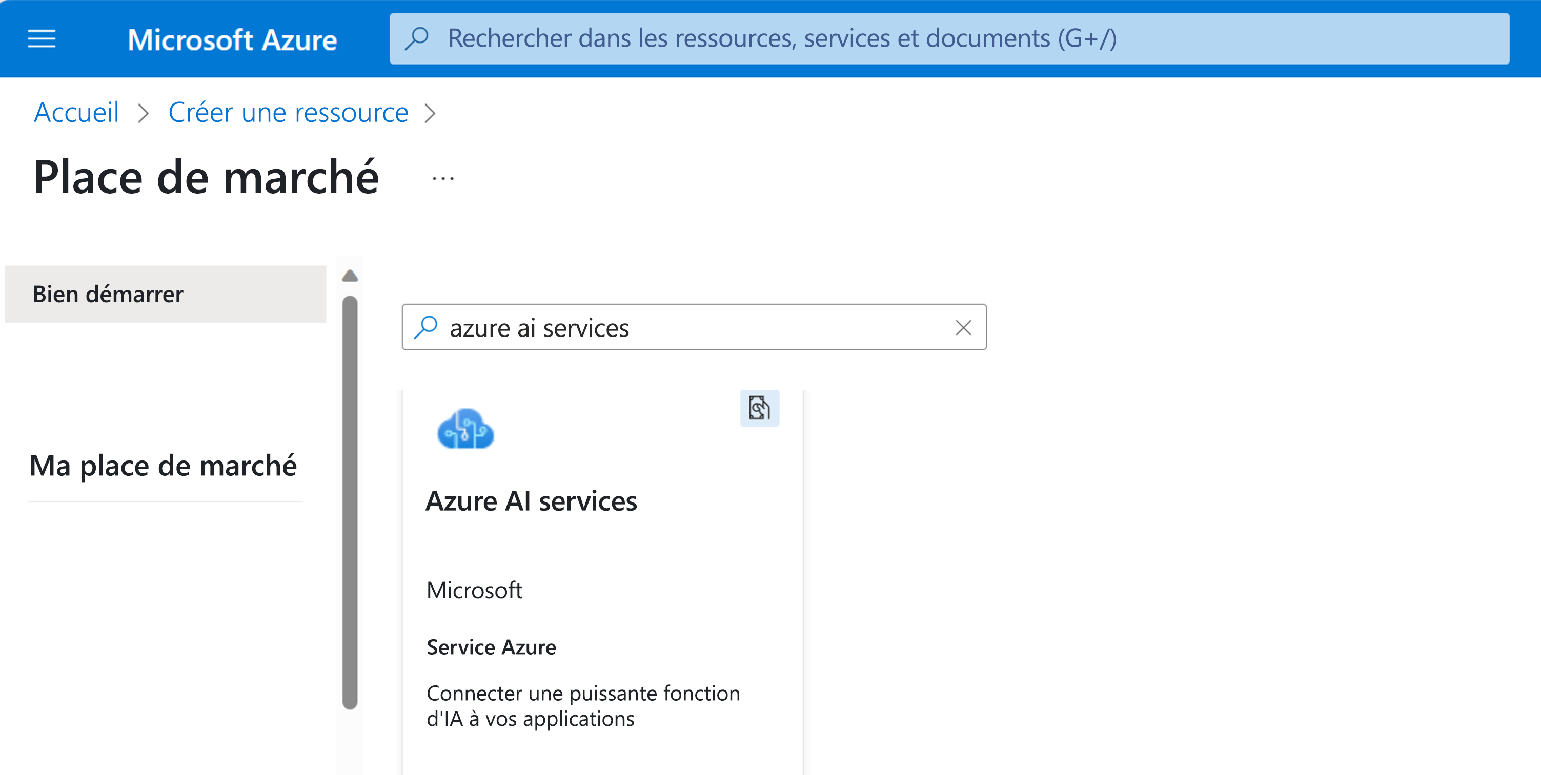 Screenshot of Azure AI services in the Azure portal marketplace.