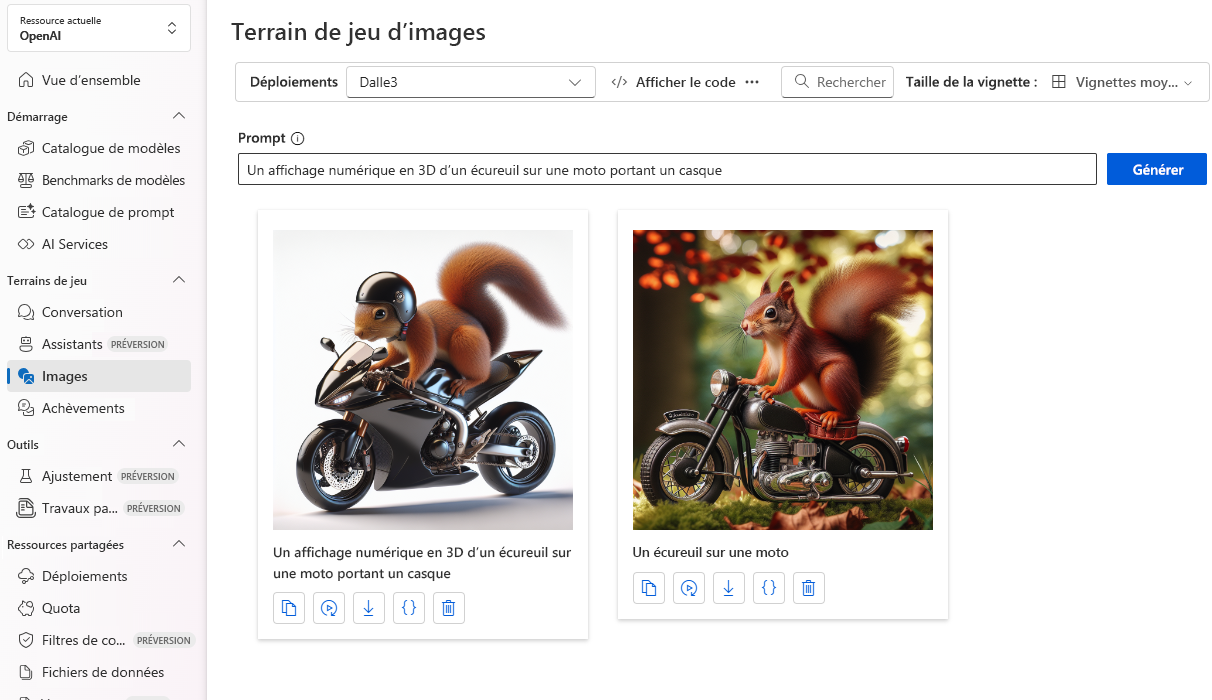 Capture d’écran du terrain de jeu Images dans Azure AI Studio.