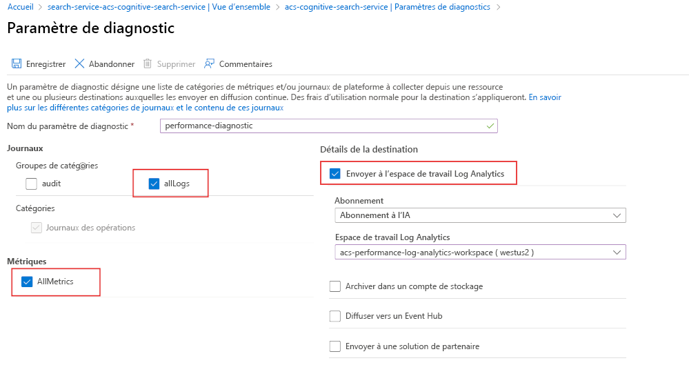 Screenshot of the diagnostic settings screen with all the options selected.