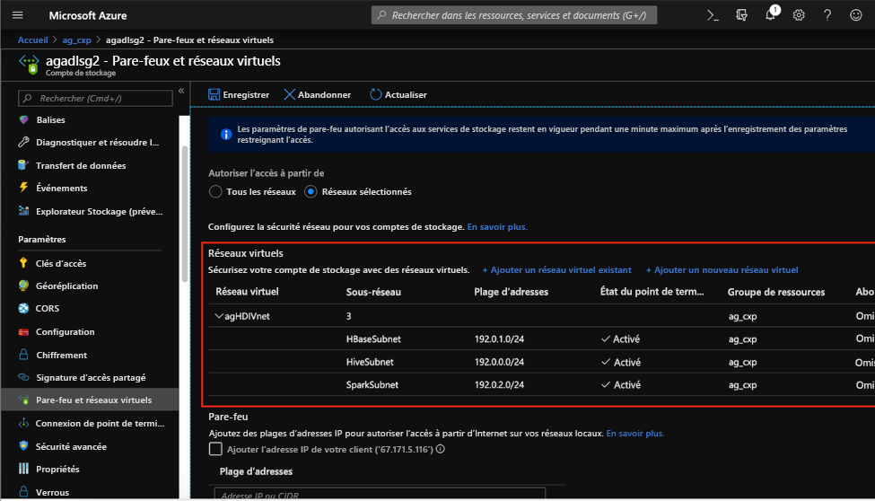 Configurations des réseaux virtuels Azure