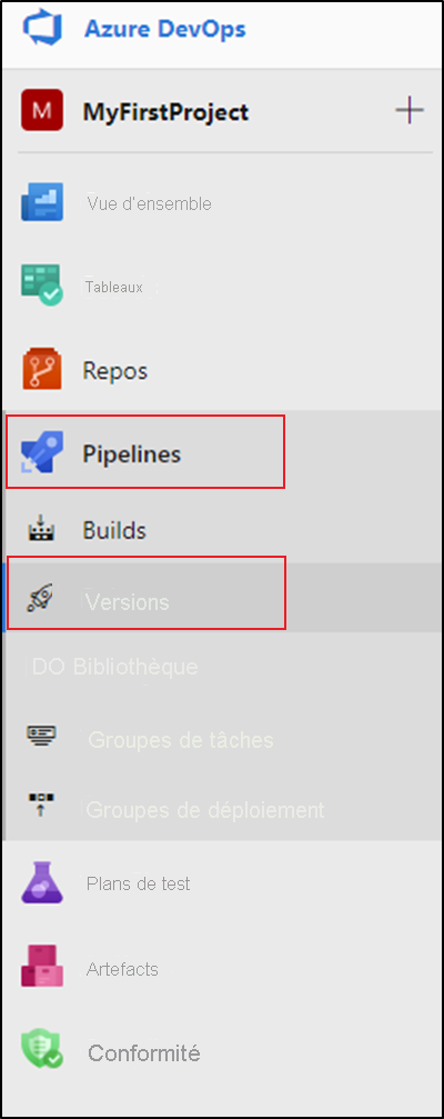 Sélectionner Pipelines, Versions