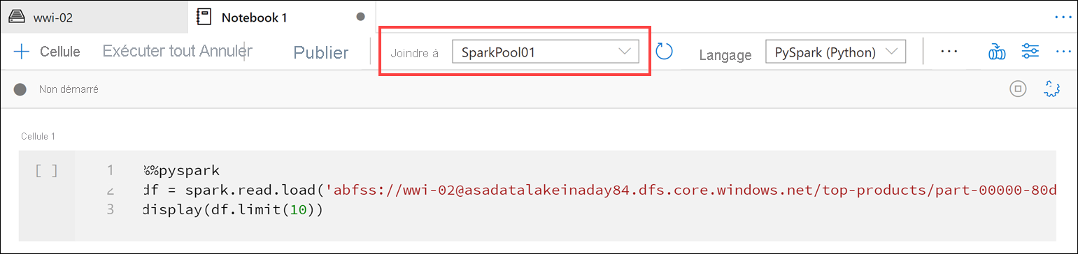 L’élément de menu Attacher au pool Spark est mis en évidence.