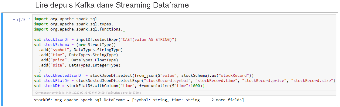 Lire depuis Kafka dans Streaming Dataframe