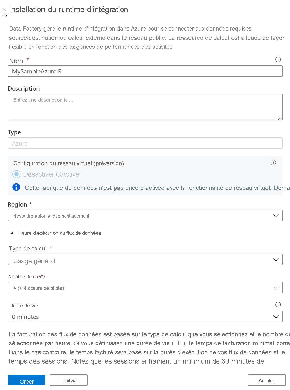 Terminer la création d’un runtime d’intégration Azure