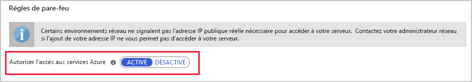 Image highlighting the Allow access to Azure services action setting in the firewall configuration for Azure Database for MySQL or PostgreSQL