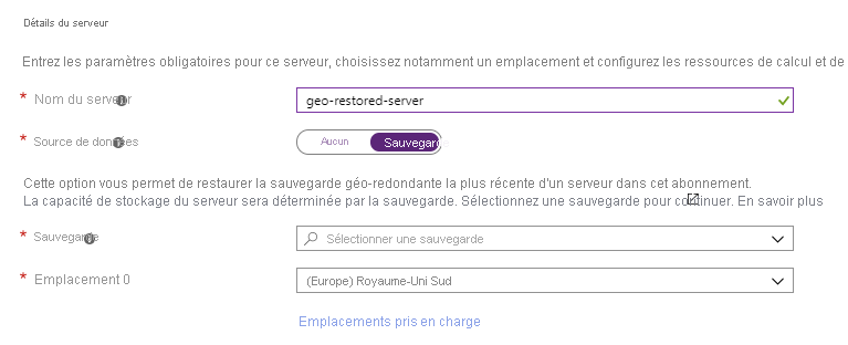 Image showing the server details section when creating an Azure Database for MySQL or PostgreSQL server