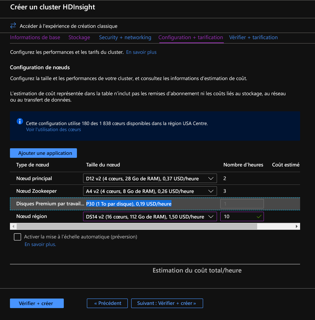 Configuring nodes in Azure HDInsight in the Azure Portal.