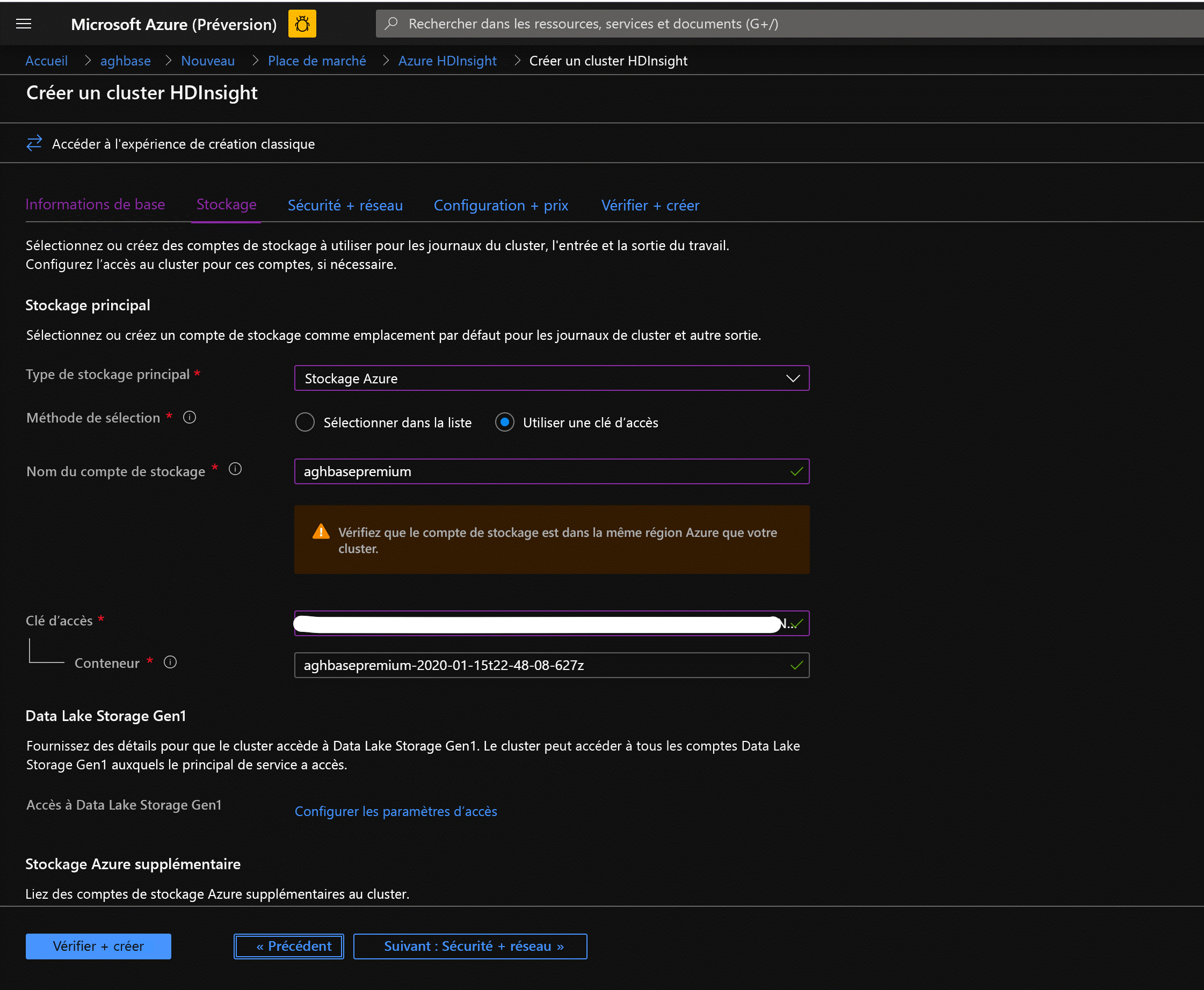 Define Storage settings for Azure HDInsight in the Azure Portal.