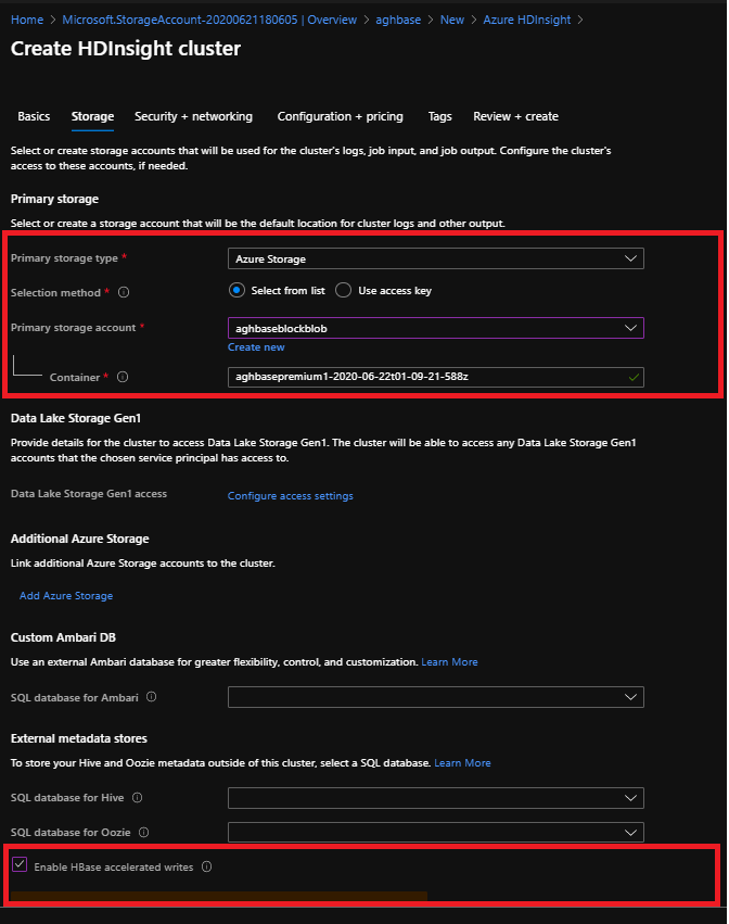 Mappage du compte de stockage dans un cluster HDInsight.