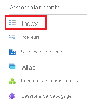 Capture d’écran du bouton Index.