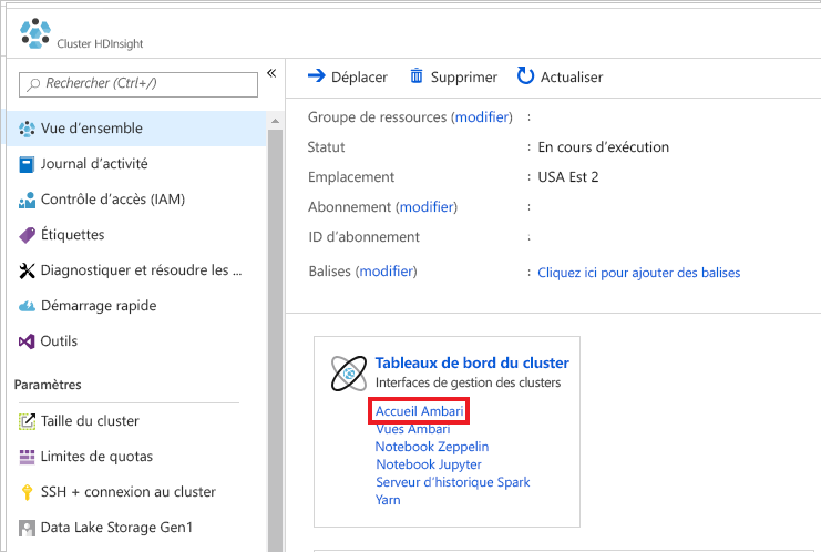 Accès à Apachi Ambari à partir du Portail Azure