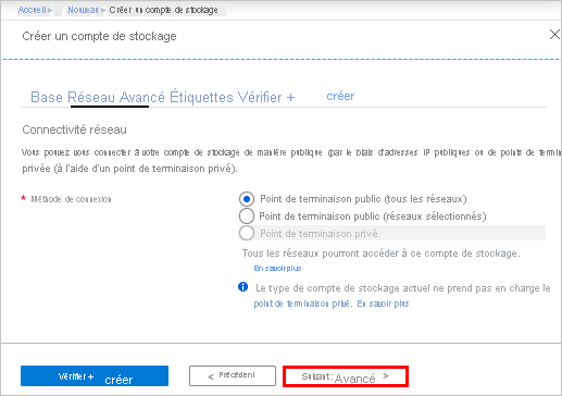 Onglet Réseau de HDInsight dans le portail Azure.