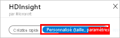 Capture d’écran montrant la page HD Insight avec Personnalisé mis en surbrillance.
