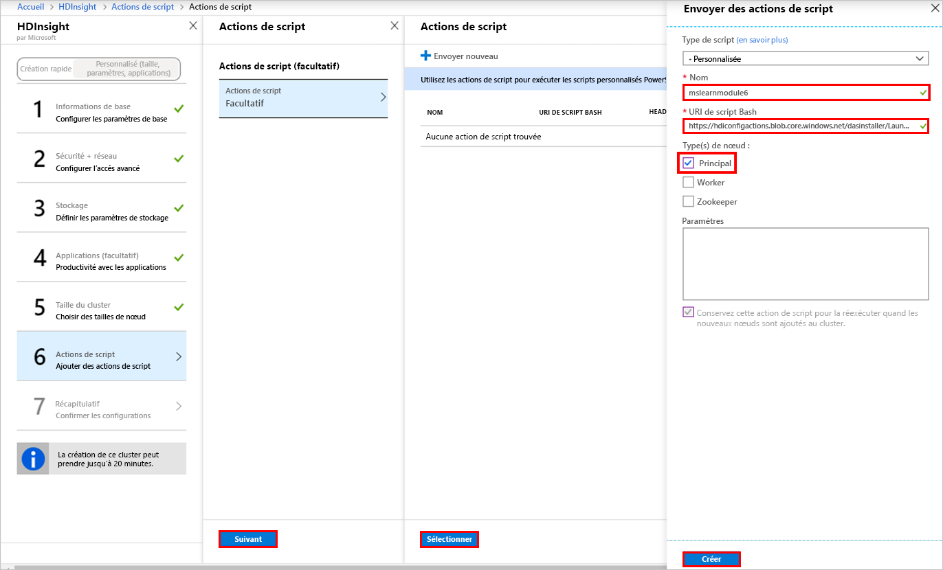 Page Actions de script dans le portail Azure.