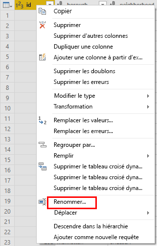 Renommage des colonnes dans Power BI