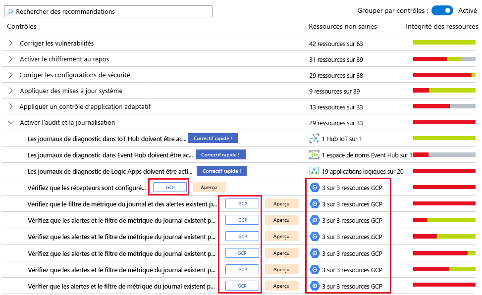 Screenshot of the G C P resources in recommendations