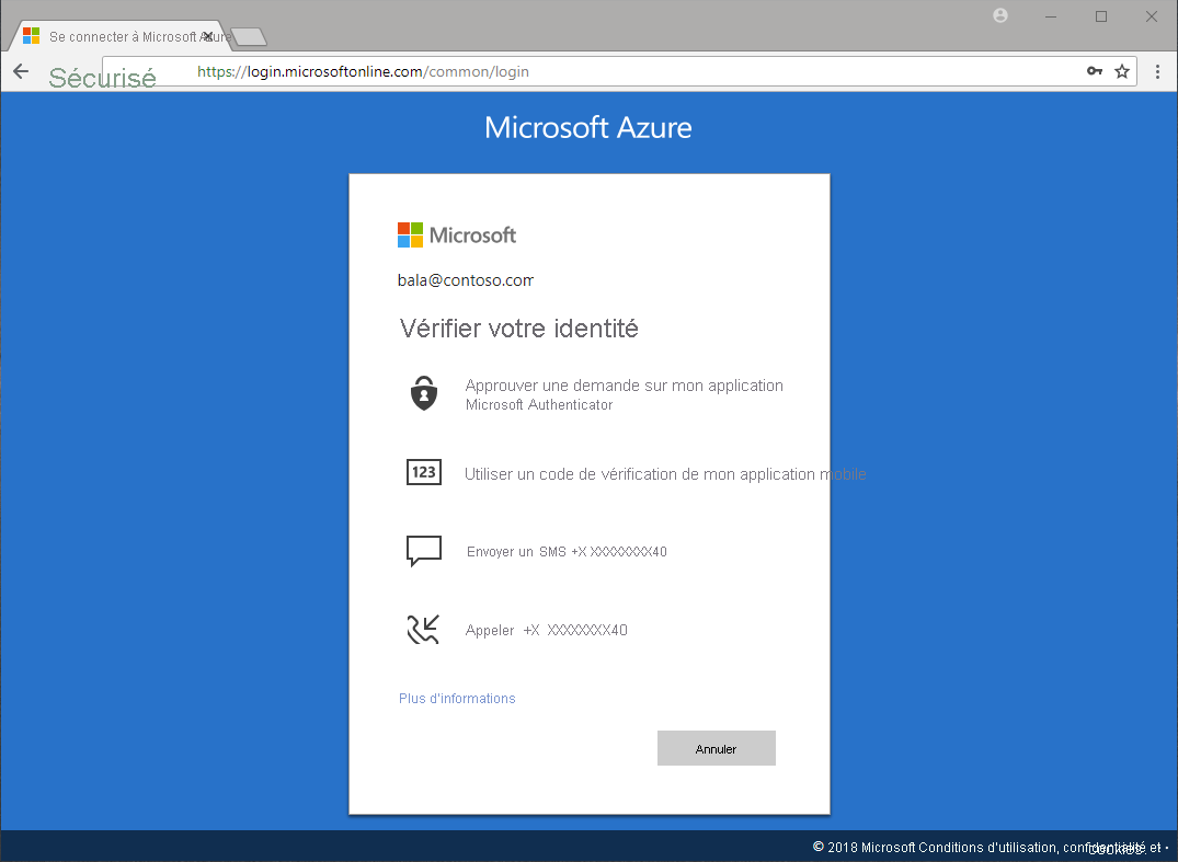 Capture d’écran de l’application Microsoft Authenticator montrant différentes façons de vérifier votre identité.