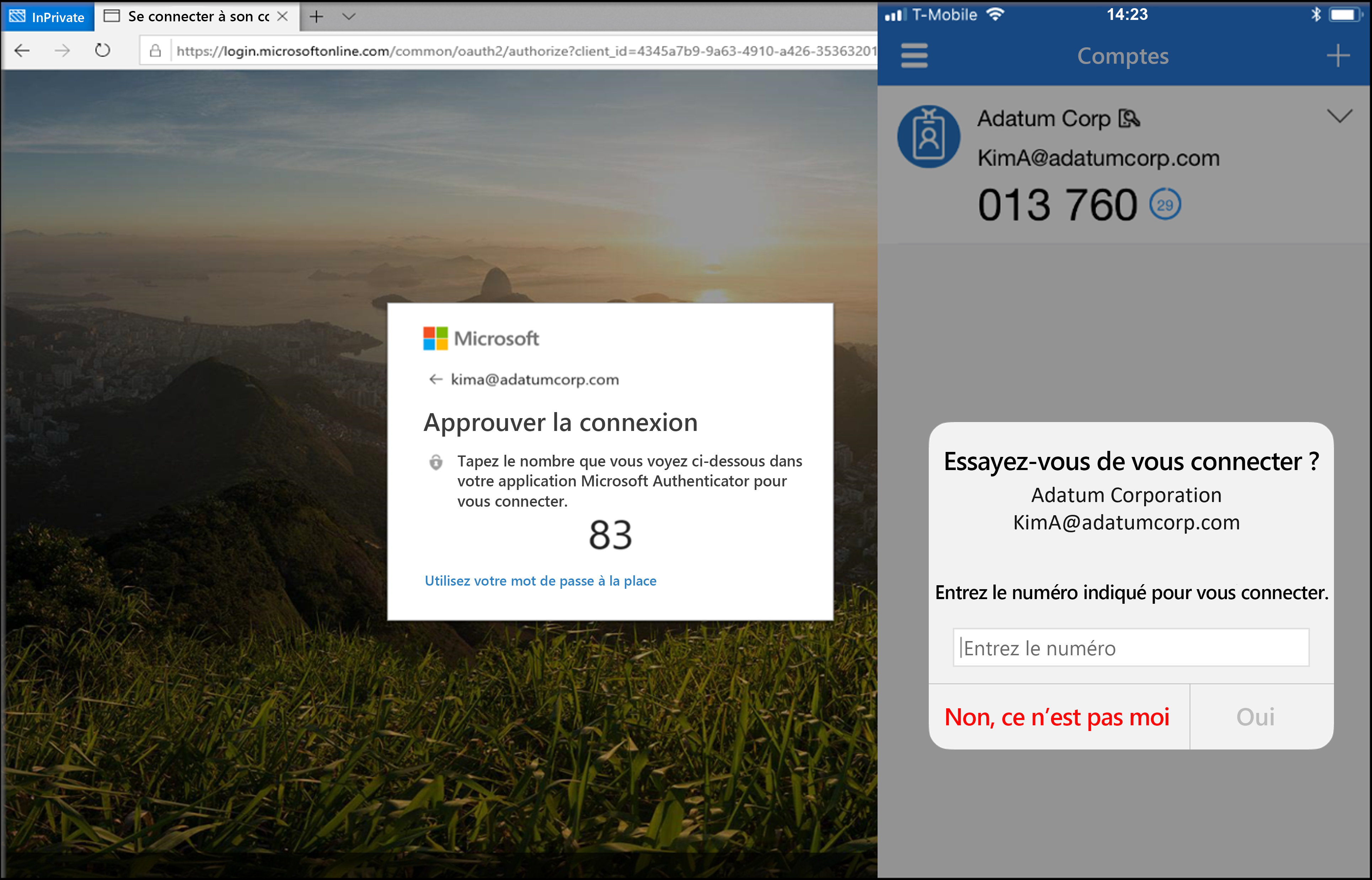 Capture d’écran d’une demande de connexion avec Microsoft Authenticator