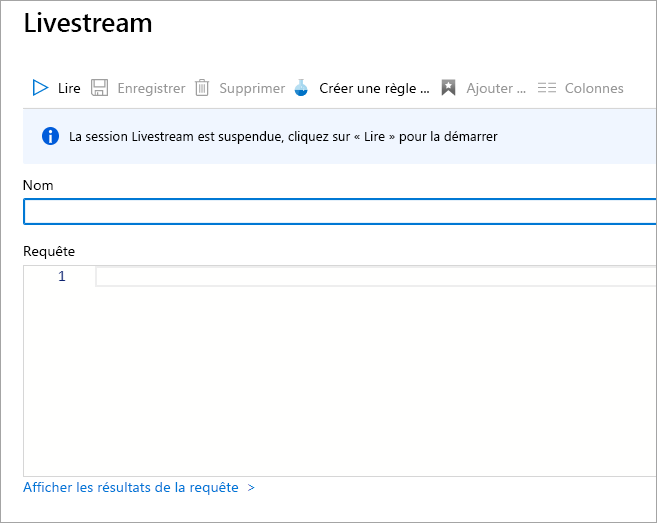 Capture d’écran montrant la page de création d’un livestream dans Microsoft Sentinel.