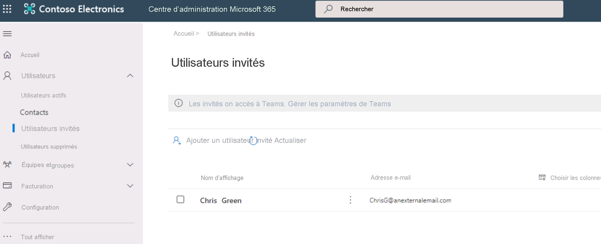 Screenshot of the Microsoft 365 admin center, opened to the guest users page.