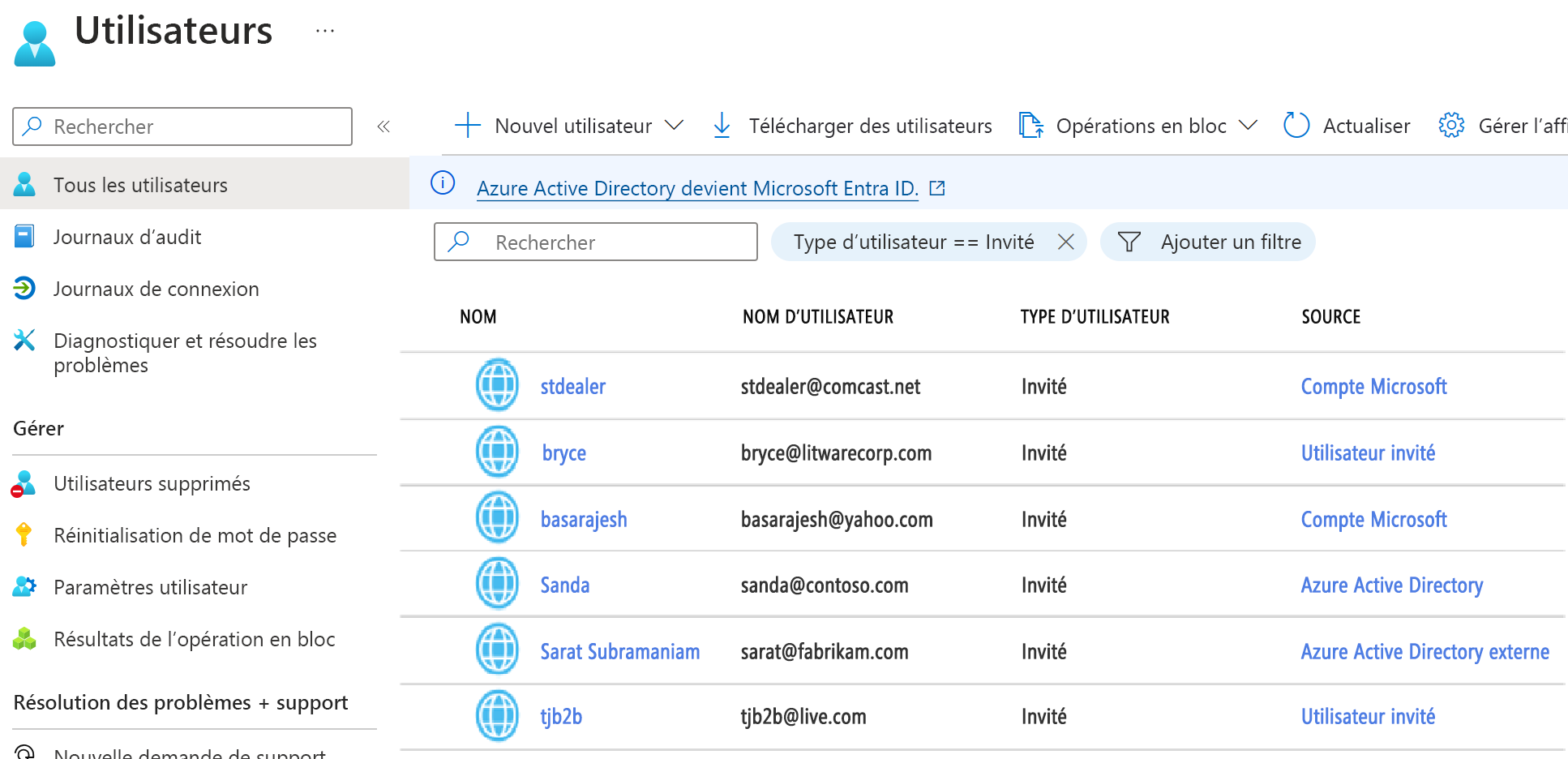 Screenshot of the Microsoft Entra ID User's screen showing the filter for guest users.