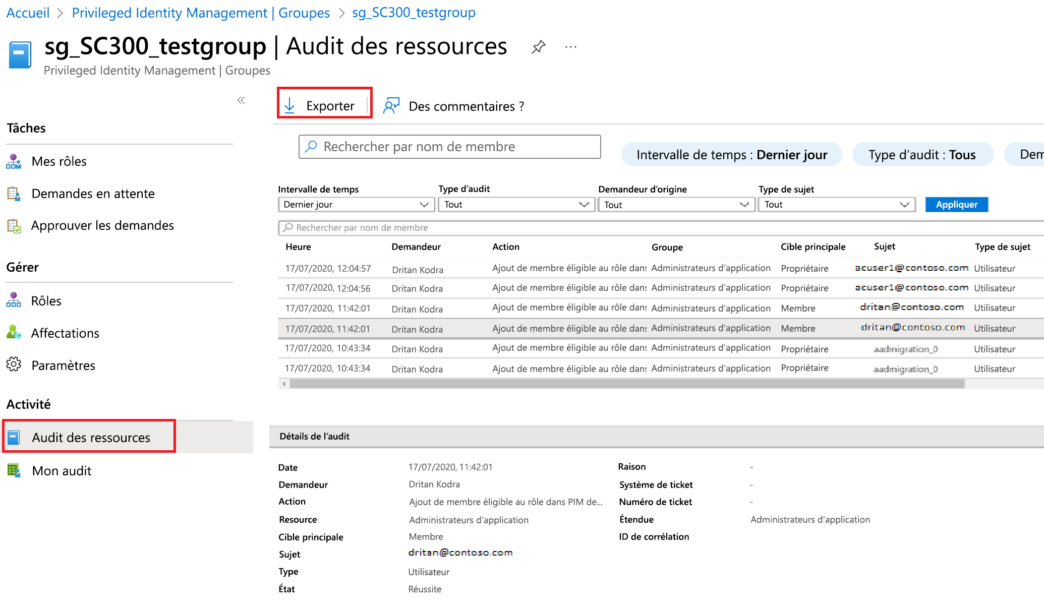 Screenshot of the Resource audit list with the available filters displayed.