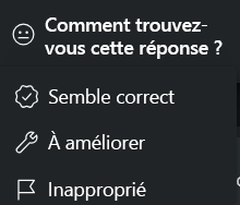 Capture d’écran montrant les options permettant de fournir des commentaires pour chaque prompt.