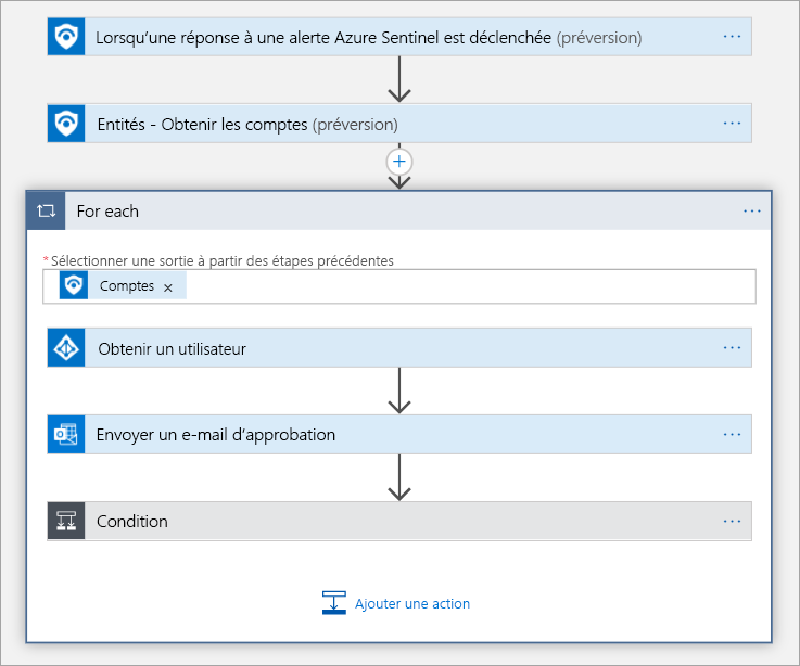 Capture d’écran de l’application logique avec des actions.