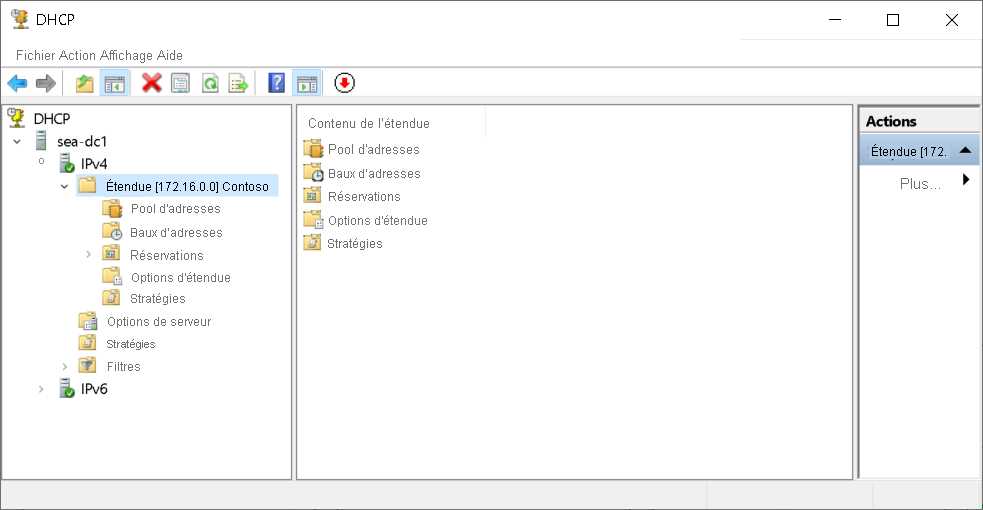 A screenshot of the DHCP console. The administrator has added a single server, sea-dc1.