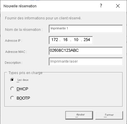 A screenshot of the New Reservation dialog box. The administrator has added the required details as described in the following text.