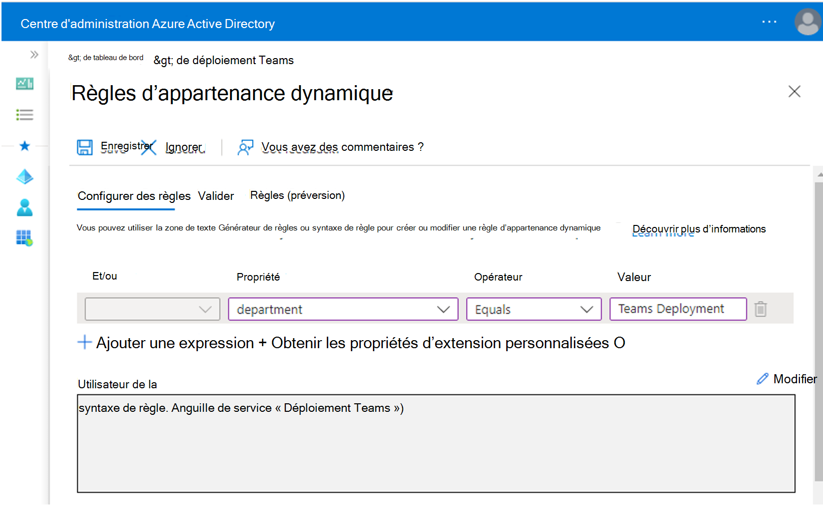 Capture d’écran de l’ajout d’une requête dynamique dans l’ID Microsoft Entra.