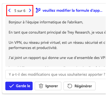 Capture d’écran montrant la fenêtre Copilot avec les numéros brouillons mis en surbrillance.